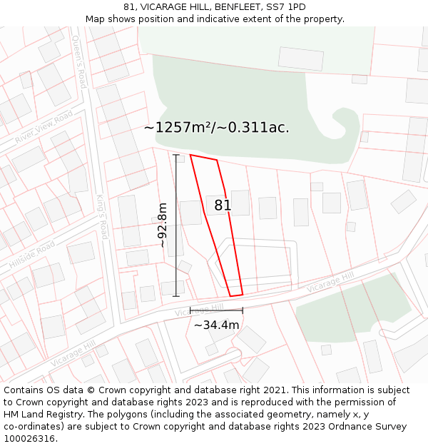 81, VICARAGE HILL, BENFLEET, SS7 1PD: Plot and title map