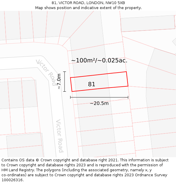 81, VICTOR ROAD, LONDON, NW10 5XB: Plot and title map