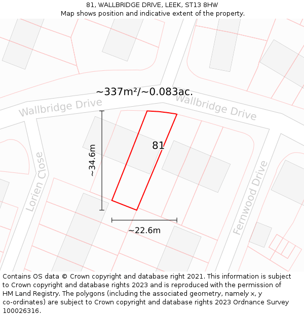 81, WALLBRIDGE DRIVE, LEEK, ST13 8HW: Plot and title map