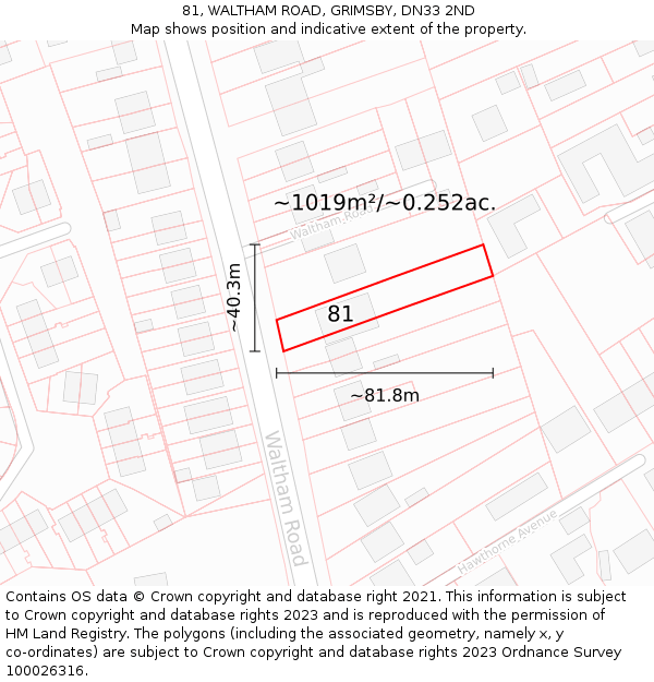 81, WALTHAM ROAD, GRIMSBY, DN33 2ND: Plot and title map