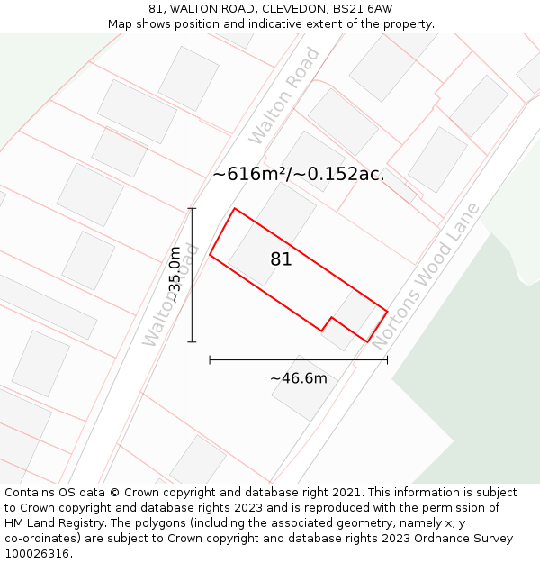 81, WALTON ROAD, CLEVEDON, BS21 6AW: Plot and title map