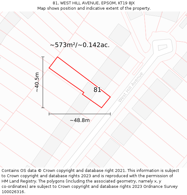 81, WEST HILL AVENUE, EPSOM, KT19 8JX: Plot and title map