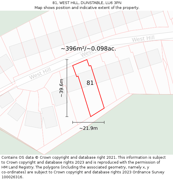 81, WEST HILL, DUNSTABLE, LU6 3PN: Plot and title map