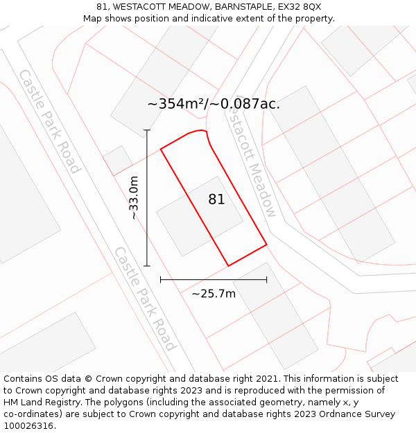 81, WESTACOTT MEADOW, BARNSTAPLE, EX32 8QX: Plot and title map