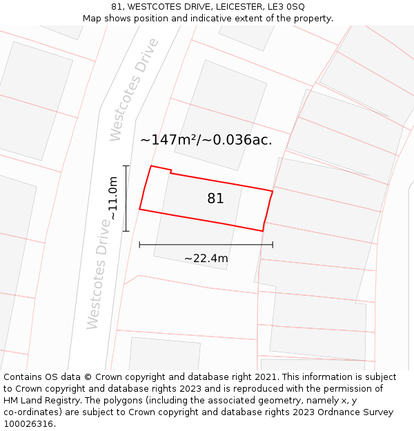 81, WESTCOTES DRIVE, LEICESTER, LE3 0SQ: Plot and title map