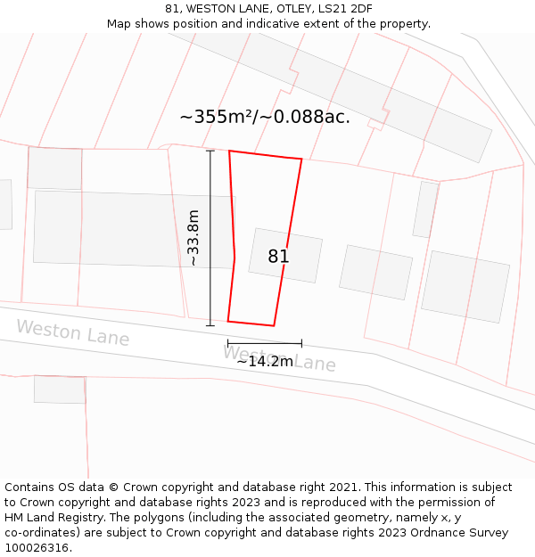 81, WESTON LANE, OTLEY, LS21 2DF: Plot and title map