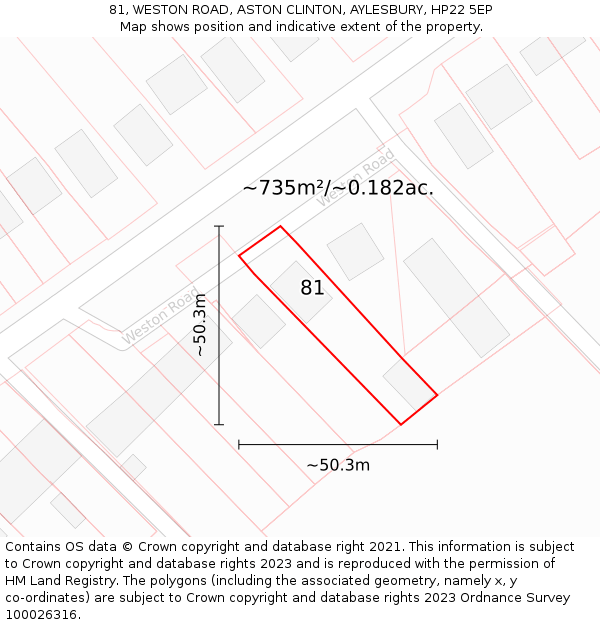 81, WESTON ROAD, ASTON CLINTON, AYLESBURY, HP22 5EP: Plot and title map