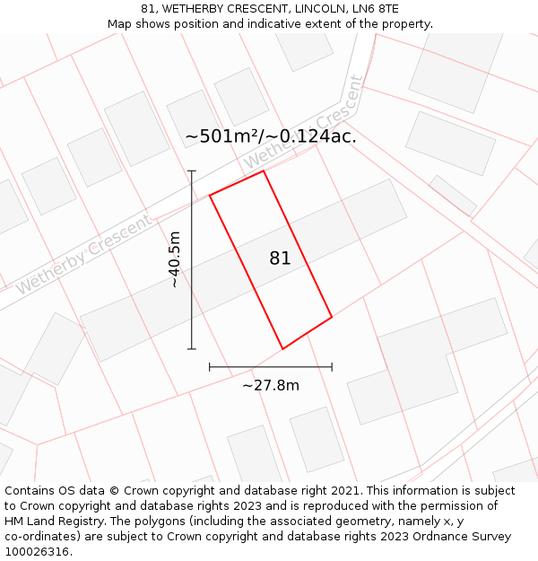 81, WETHERBY CRESCENT, LINCOLN, LN6 8TE: Plot and title map