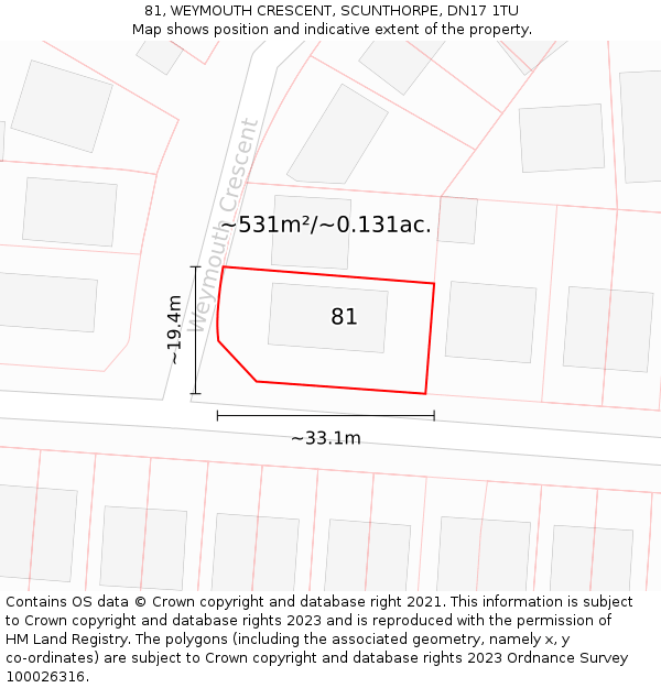 81, WEYMOUTH CRESCENT, SCUNTHORPE, DN17 1TU: Plot and title map