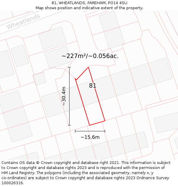 81, WHEATLANDS, FAREHAM, PO14 4SU: Plot and title map