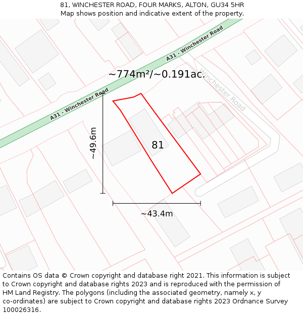 81, WINCHESTER ROAD, FOUR MARKS, ALTON, GU34 5HR: Plot and title map