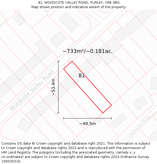 81, WOODCOTE VALLEY ROAD, PURLEY, CR8 3BG: Plot and title map