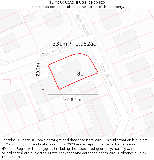 81, YORK ROAD, BRIGG, DN20 8DX: Plot and title map