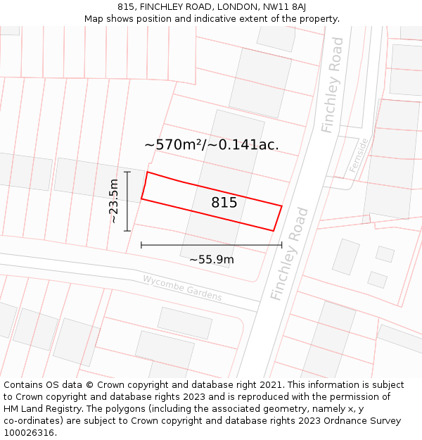 815, FINCHLEY ROAD, LONDON, NW11 8AJ: Plot and title map
