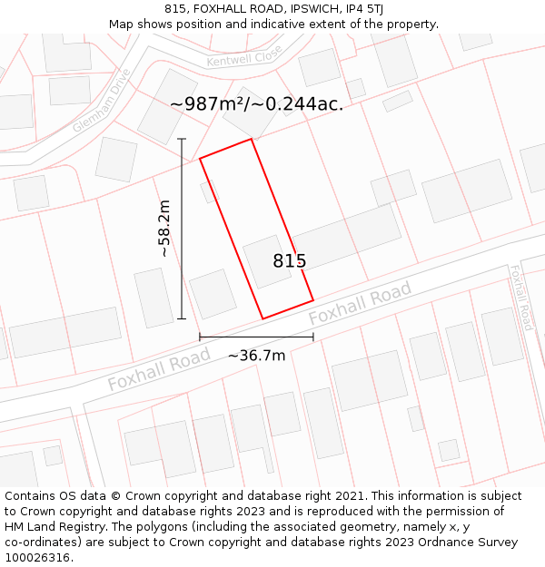 815, FOXHALL ROAD, IPSWICH, IP4 5TJ: Plot and title map