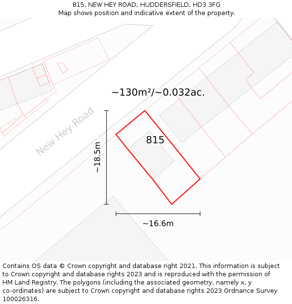 815, NEW HEY ROAD, HUDDERSFIELD, HD3 3FG: Plot and title map