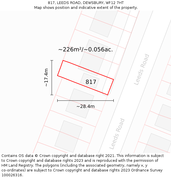 817, LEEDS ROAD, DEWSBURY, WF12 7HT: Plot and title map