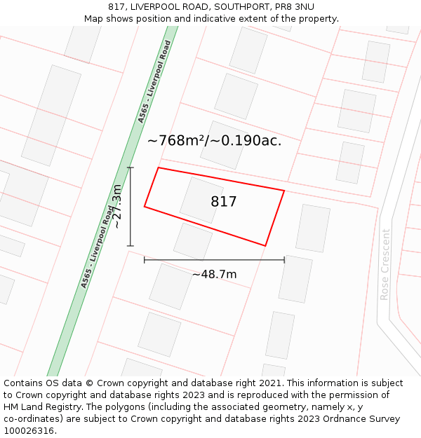 817, LIVERPOOL ROAD, SOUTHPORT, PR8 3NU: Plot and title map
