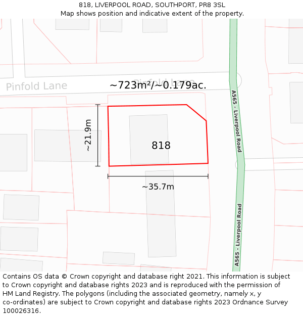 818, LIVERPOOL ROAD, SOUTHPORT, PR8 3SL: Plot and title map