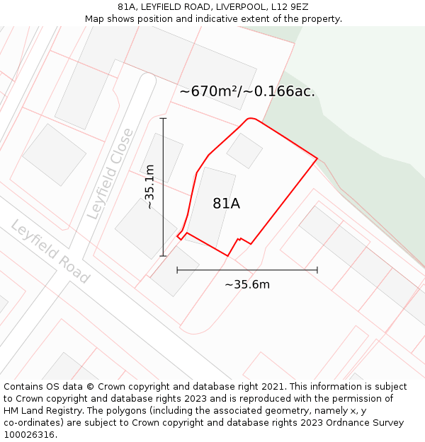 81A, LEYFIELD ROAD, LIVERPOOL, L12 9EZ: Plot and title map