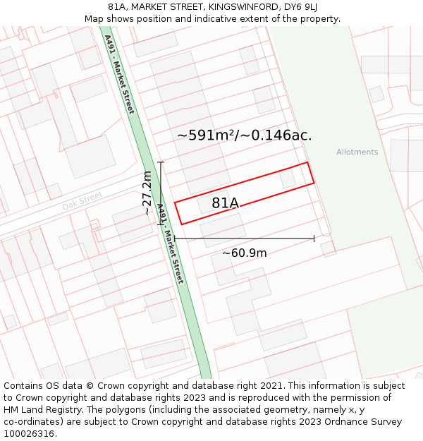 81A, MARKET STREET, KINGSWINFORD, DY6 9LJ: Plot and title map