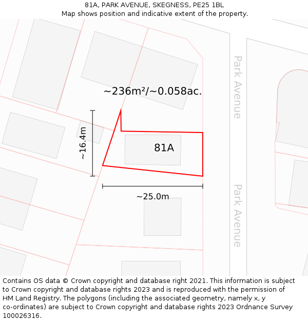 81A, PARK AVENUE, SKEGNESS, PE25 1BL: Plot and title map