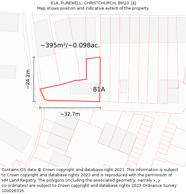 81A, PUREWELL, CHRISTCHURCH, BH23 1EJ: Plot and title map