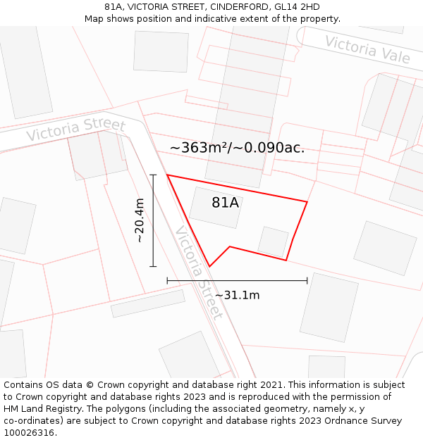 81A, VICTORIA STREET, CINDERFORD, GL14 2HD: Plot and title map