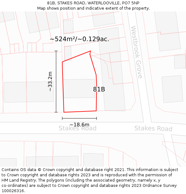 81B, STAKES ROAD, WATERLOOVILLE, PO7 5NP: Plot and title map