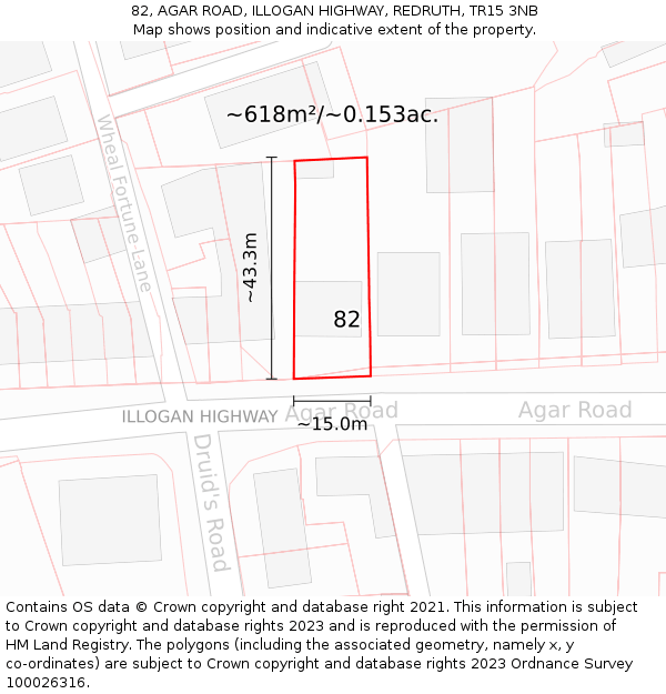 82, AGAR ROAD, ILLOGAN HIGHWAY, REDRUTH, TR15 3NB: Plot and title map