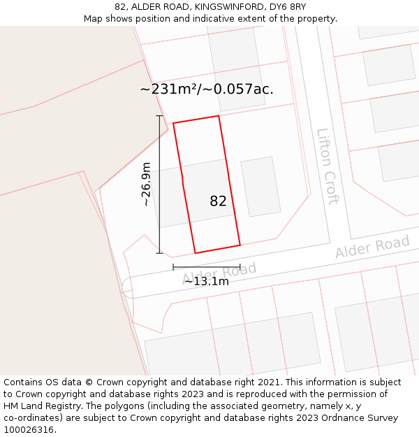 82, ALDER ROAD, KINGSWINFORD, DY6 8RY: Plot and title map