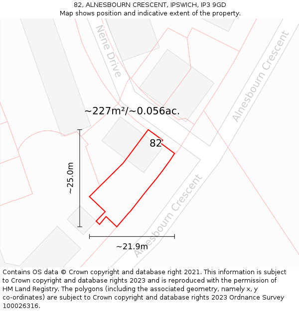 82, ALNESBOURN CRESCENT, IPSWICH, IP3 9GD: Plot and title map