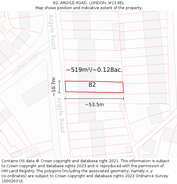 82, ARGYLE ROAD, LONDON, W13 8EL: Plot and title map