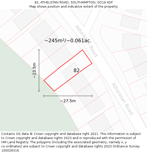 82, ATHELSTAN ROAD, SOUTHAMPTON, SO19 4DF: Plot and title map