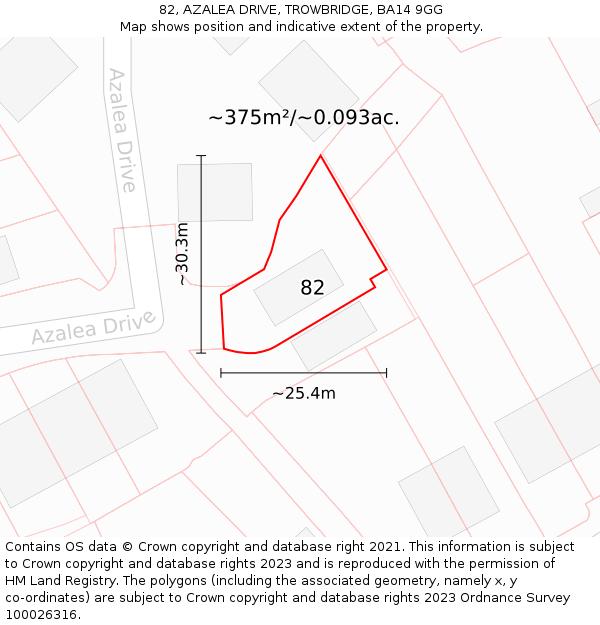 82, AZALEA DRIVE, TROWBRIDGE, BA14 9GG: Plot and title map