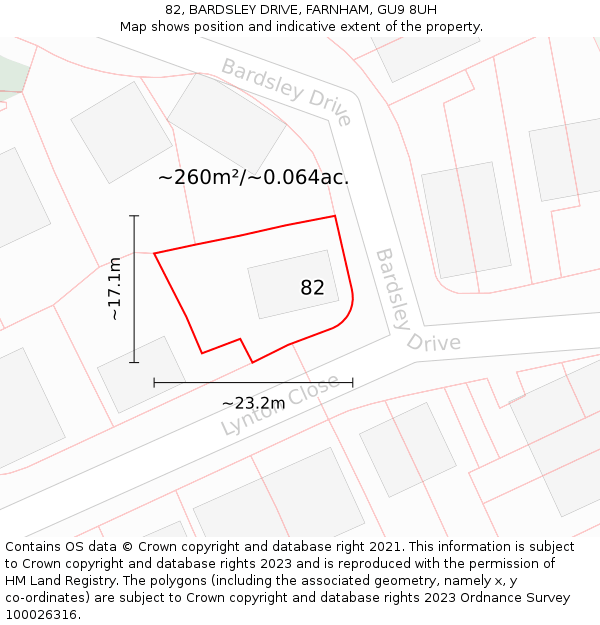 82, BARDSLEY DRIVE, FARNHAM, GU9 8UH: Plot and title map