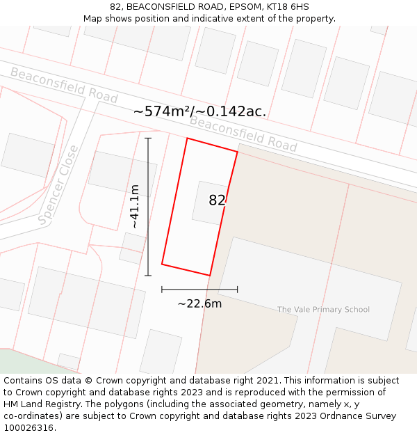 82, BEACONSFIELD ROAD, EPSOM, KT18 6HS: Plot and title map