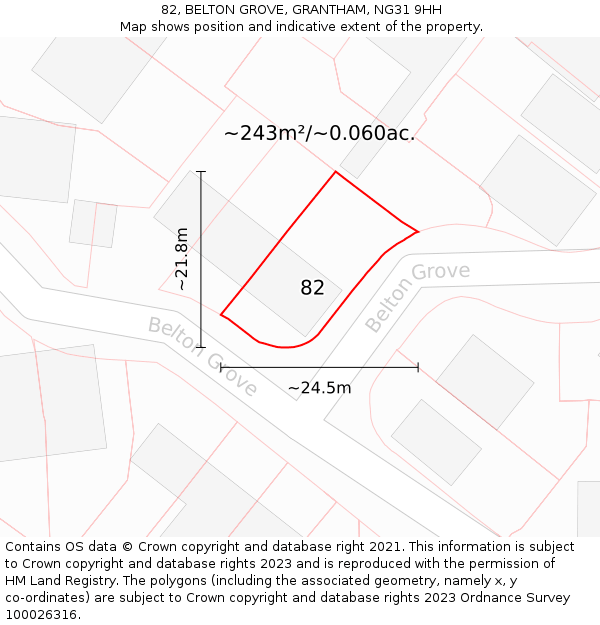 82, BELTON GROVE, GRANTHAM, NG31 9HH: Plot and title map