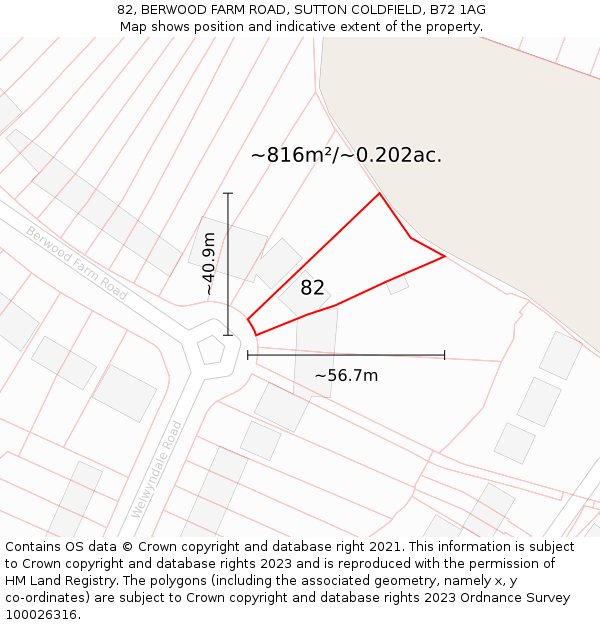 82, BERWOOD FARM ROAD, SUTTON COLDFIELD, B72 1AG: Plot and title map