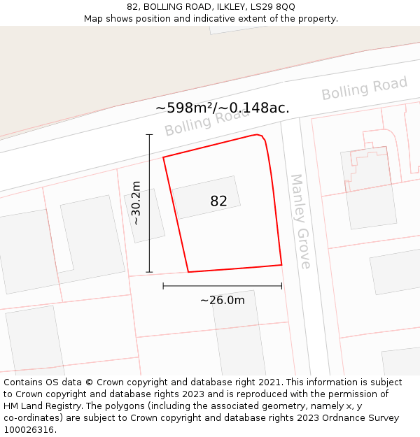 82, BOLLING ROAD, ILKLEY, LS29 8QQ: Plot and title map