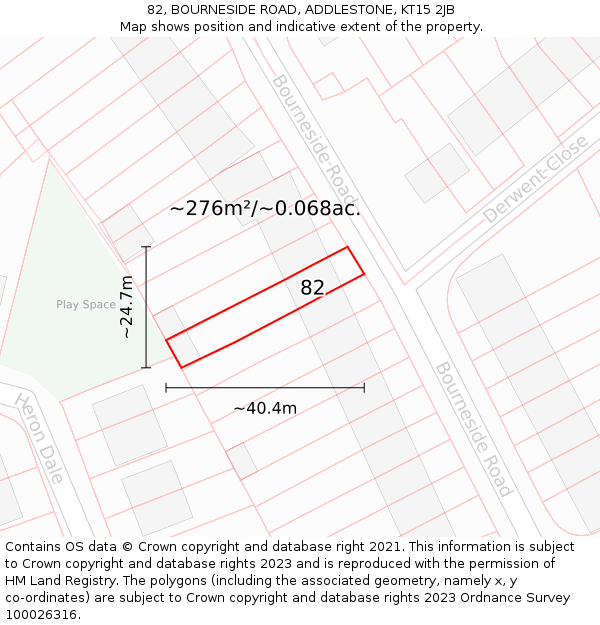 82, BOURNESIDE ROAD, ADDLESTONE, KT15 2JB: Plot and title map