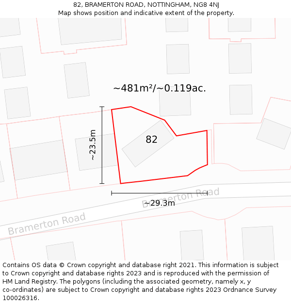 82, BRAMERTON ROAD, NOTTINGHAM, NG8 4NJ: Plot and title map