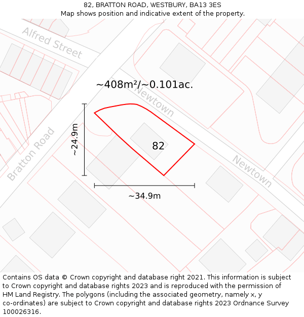 82, BRATTON ROAD, WESTBURY, BA13 3ES: Plot and title map