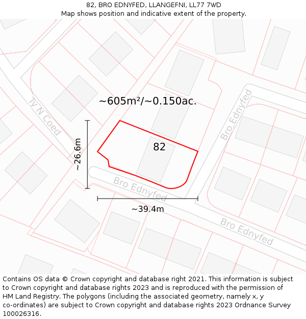 82, BRO EDNYFED, LLANGEFNI, LL77 7WD: Plot and title map