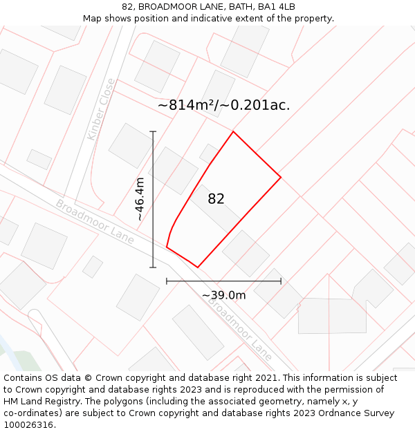 82, BROADMOOR LANE, BATH, BA1 4LB: Plot and title map