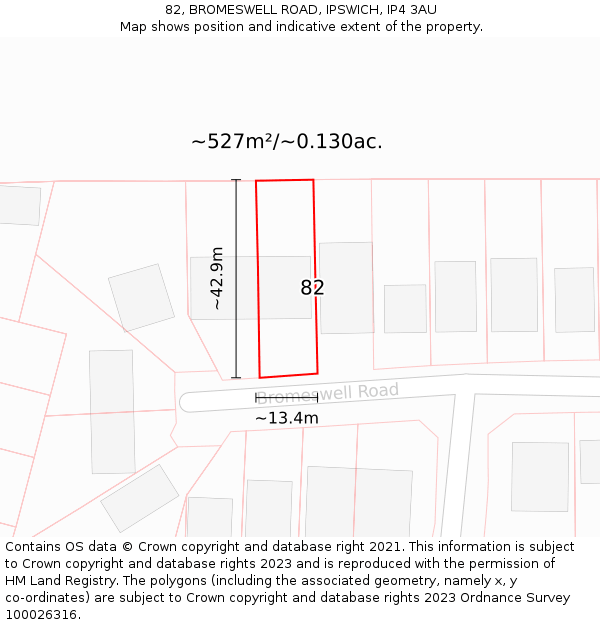 82, BROMESWELL ROAD, IPSWICH, IP4 3AU: Plot and title map