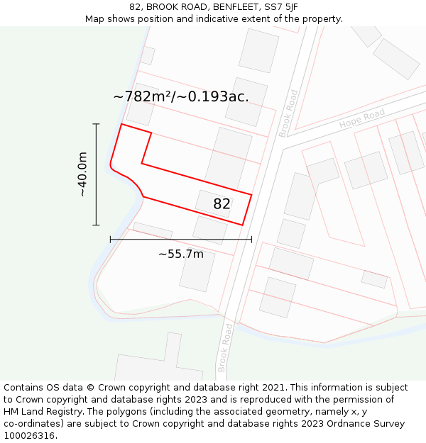 82, BROOK ROAD, BENFLEET, SS7 5JF: Plot and title map