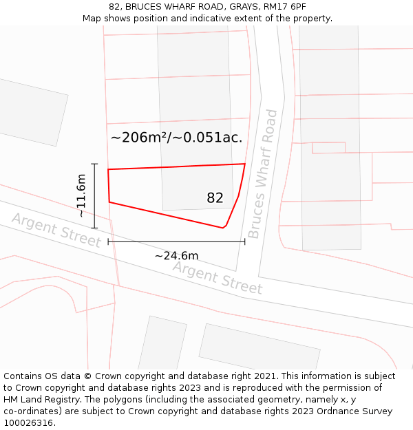 82, BRUCES WHARF ROAD, GRAYS, RM17 6PF: Plot and title map