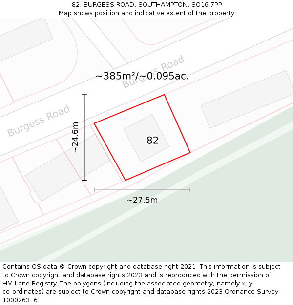 82, BURGESS ROAD, SOUTHAMPTON, SO16 7PP: Plot and title map