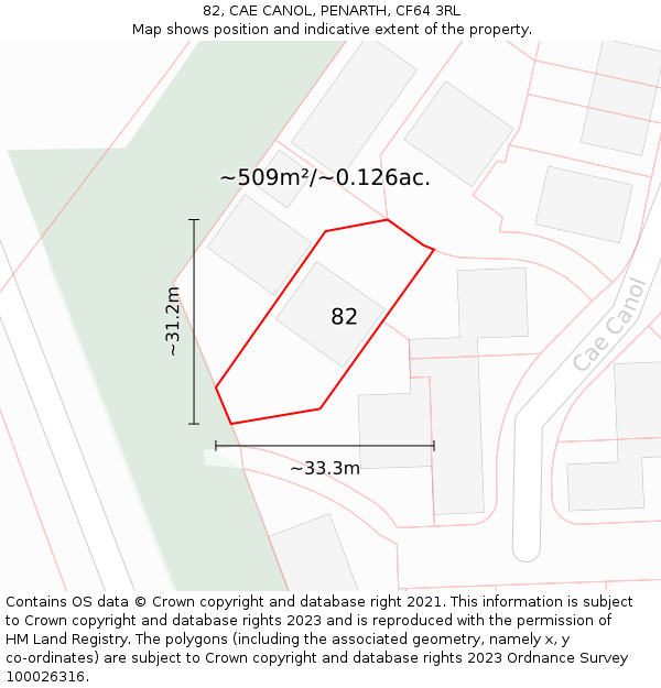 82, CAE CANOL, PENARTH, CF64 3RL: Plot and title map